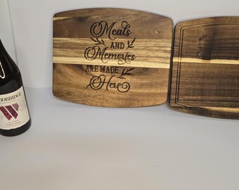 Meals and Memories wood cutting board with juice groove