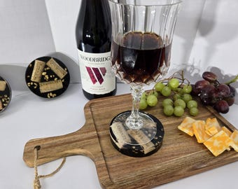 Wine Cork and Epoxy coasters with gold like nuggets