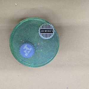 4 inch green  metallic and sparkle resin coasters, Beer Cap theme