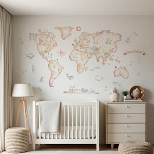 Carte du monde en vinyle pour enfants. Autocollant mural carte du monde. Sticker mural pour chambre d'enfant. autocollant d'art mural pour chambre d'enfant. Autocollant mural pour chambre d'enfant