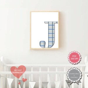 J capital Letter wall art. Nursery wall art printable. nursery decor. letter J wall art printable art for kids, initial J letter tartan