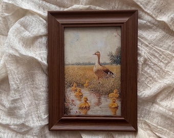 Vintage Duckling Picture 10x15 cm with Frame | Retro Children's Decoration | Small Wall Art