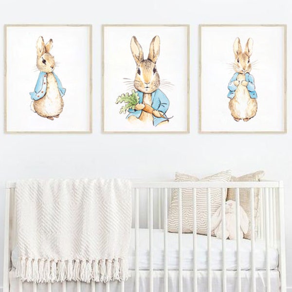 3 Peter Rabbit watercolor prints, high quality watercolor print, beatrix potter famous, cute rabbit for nursery room, perfect christmas gift
