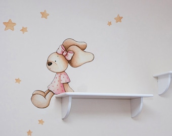 Bunny sitting on bookshelf wall decal. Nursery sticker. Rabbit Wall Decal, Bunny Rabbit, Bunny Wall Sticker Nursery Decor, Nursery Art,
