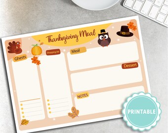 Thanksgiving meal planner printable. December habit tracker. schedule ghests list. Thanksgiving printable habit track planner planning dairy