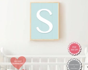 S capital Letter wall art. Nursery wall art printable. nursery decor. letter s wall art printable art for kids, initial s letter for boyroom
