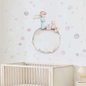 The Little Prince grey and pink 39.37 x 27.56 inches. Wall sticker. Nursery wall art. Kids room decor. Petit prince sticker. Cute wall decal
