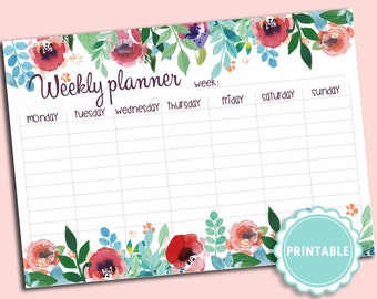 Weekly planner printable. printable habit tracker schedule week printable dietario agenda digital imprimible. digital planner planning dairy