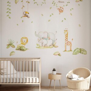 Safari Animals Wall Decal – Jungle Nursery Wall Sticker – Baby Room Decor – Removable Vinyl Mural – Giraffe Elephant Lion nursery Wall Art