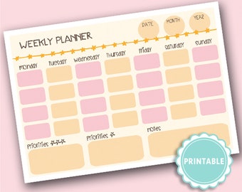Weekly planner printable. printable habit tracker schedule week printable dietario agenda digital imprimible. digital planner planning dairy