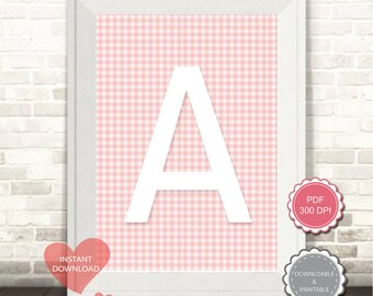 A capital Letter wall art. Nursery wall art printable. nursery decor. letter A wall art printable art for kids, initial A letter pink vichy