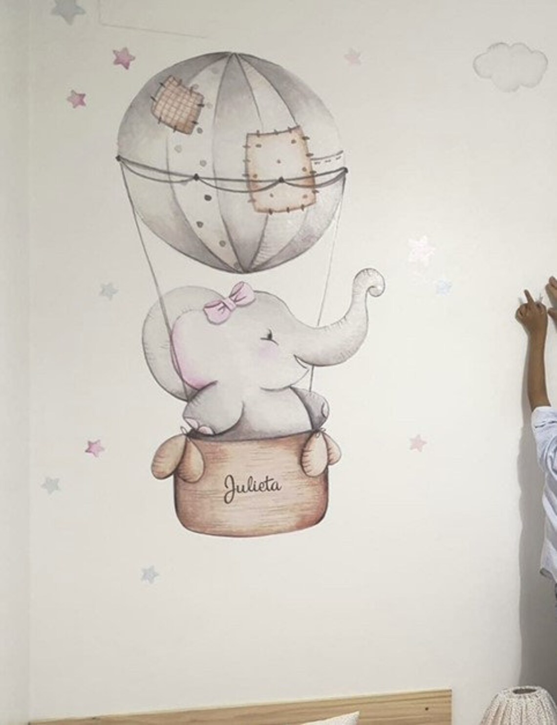 Baby Elephant Nursery Wall Decal Hot Air Balloon With Etsy