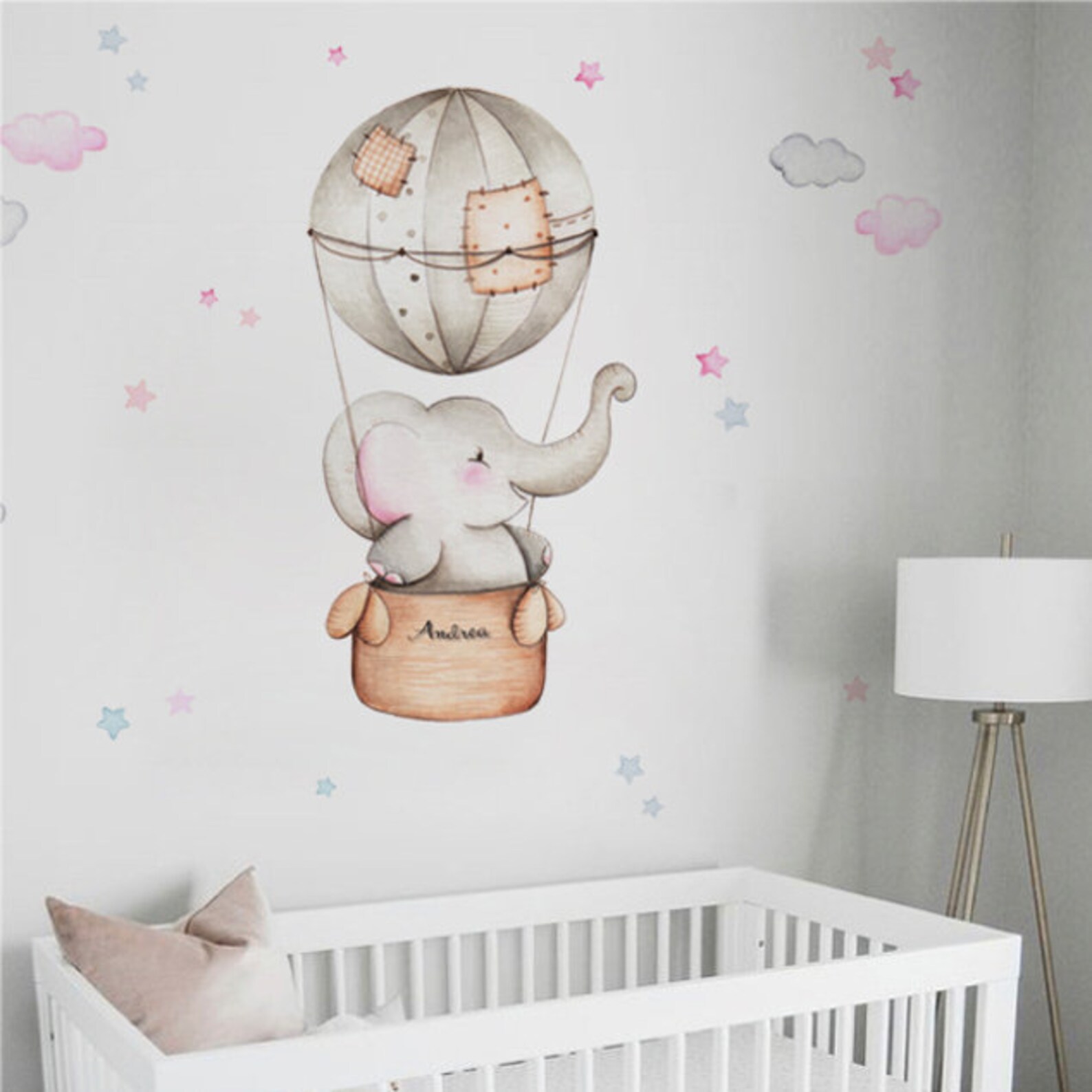 Baby Elephant Nursery Wall Decal Hot Air Balloon With Etsy