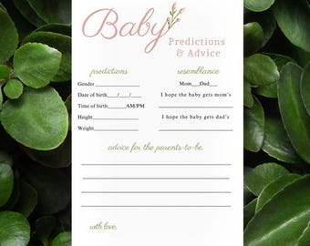 Baby In Bloom Baby Shower Predictions and Advice Card, Floral Baby Shower, Predictions and Advice Digital Template