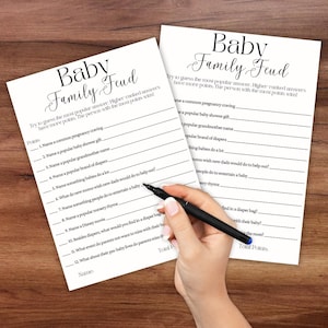 Baby Shower Family Feud Game, Baby Shower Game per bambine, Baby Shower Game per bambini, Genere neutro, Giochi per baby shower stampabili modificabili, Risposte