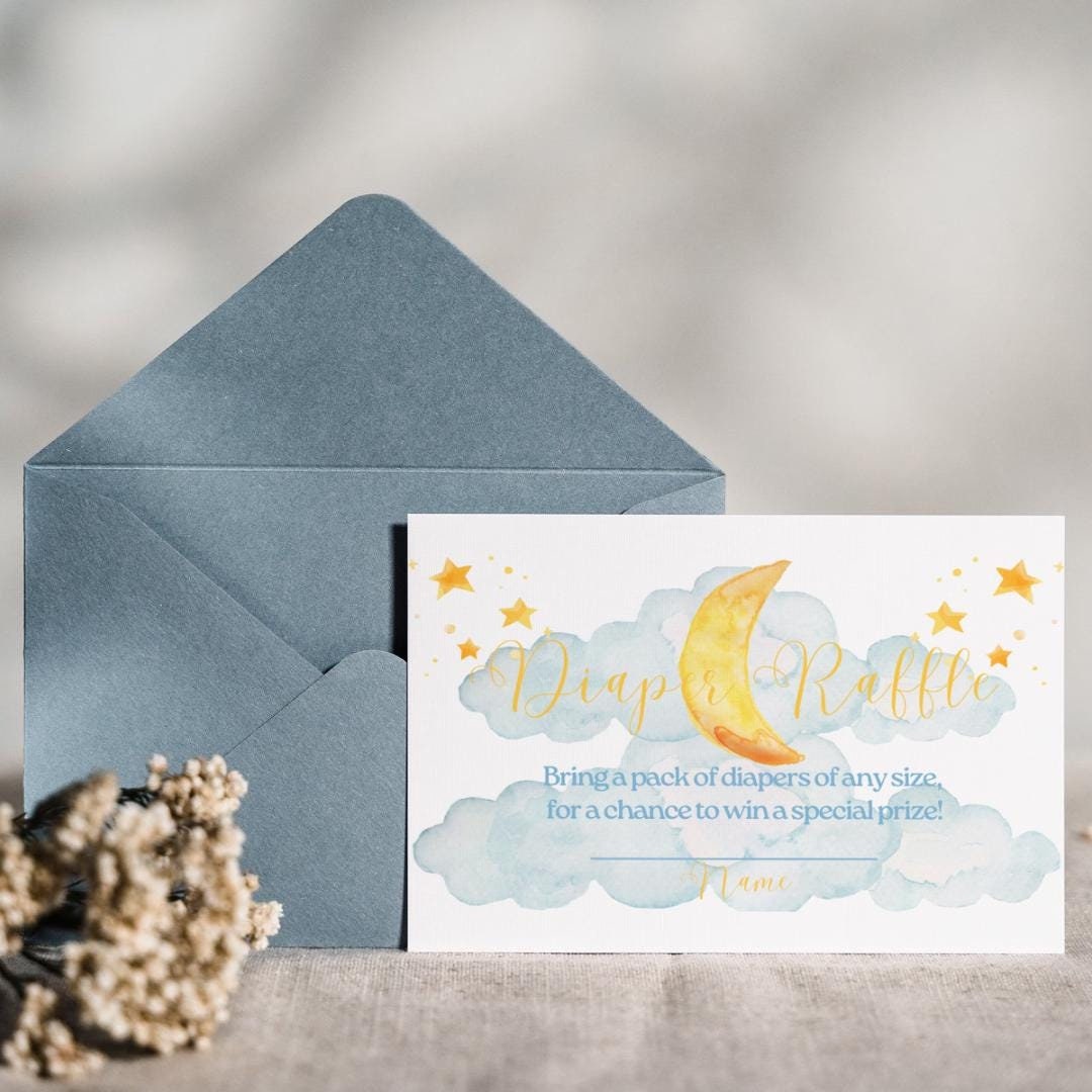 Over the Moon Baby Shower Diaper Raffle Card, Moon and Stars Baby ...