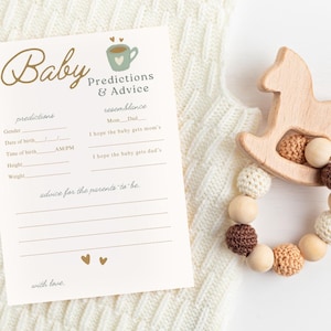Ein Baby braut Babyparty,Vorhersage- und Ratkarte, Kaffee-Babyparty-Thema, bearbeitbarer digitaler Download