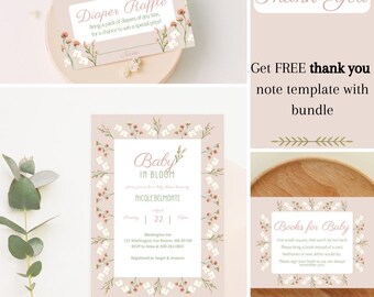 Ensemble d'invitations pour baby shower bébé en fleurs Bundle d'invitations pour baby shower de bébé en fleurs Invitation de baby shower de printemps modifiable Invitation florale pour baby shower