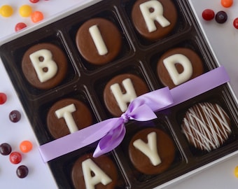 BIRTHDAY Chocolate Covered Cookies (9), Best Friend Gift, Personalized Gift, Birthday Gift, Gift Box, Birthday Chocolate