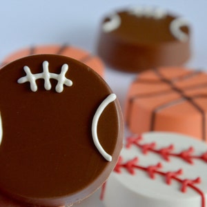 Chocolate Covered Football 12, Basketball or Baseball Cookies, Sports Chocolate Cookie, Chocolate Covered Cookie, Chocolate Sports Favors image 5