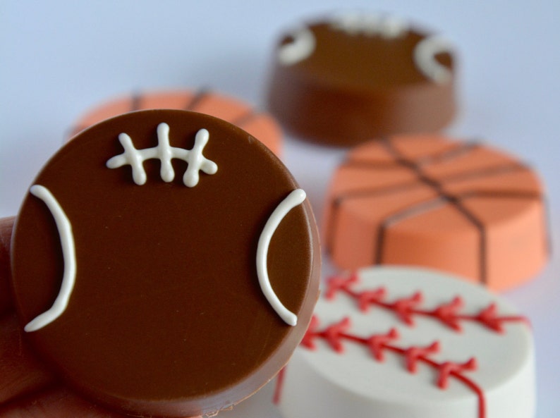 Chocolate Covered Football 12, Basketball or Baseball Cookies, Sports Chocolate Cookie, Chocolate Covered Cookie, Chocolate Sports Favors image 5