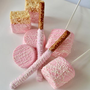 Birthday Favors, Wedding Favors, Chocolate, Bridal Favors, Baby Shower, Baby Girl, Marshmallows Chocolate Covered Oreos Rice Krispie Treats