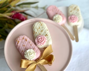 Baby Shower Favor Cakesicles, First Birthday, Elegant Wedding, Engagement, First Birthday, sweets table, Mothers Day, Blush Pink, Pink Gold