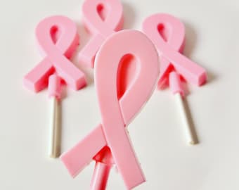 Chocolate Breast Cancer Lollipops, Breast Awareness, Pink Ribbon, Cancer Awareness Chocolate, Candy, Gourmet Chocolate, Handmade