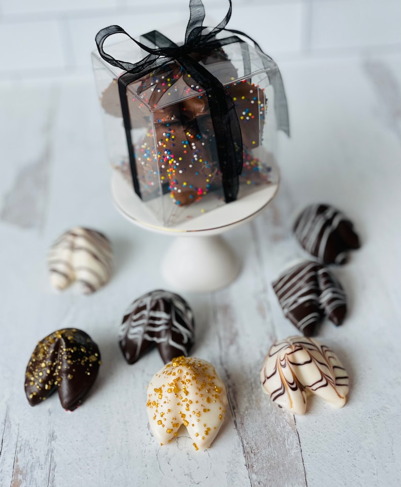 Gourmet Chocolate Dipped Fortune Cookies Chocolate Fortune Etsy