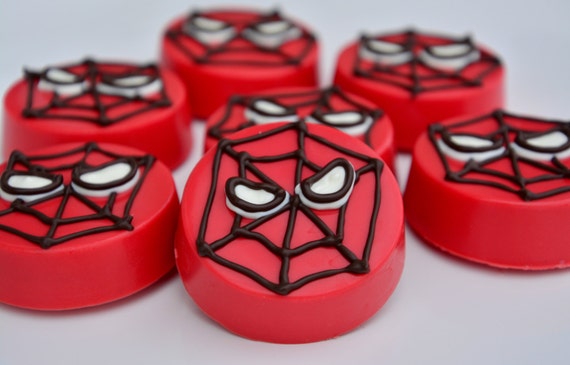 Spiderman Inspired Chocolate Covered Oreos (12), Spiderman Party, Superhero Party, Spiderman favors, Superhero favors,Candy Buffet,Chocolate Il_570xn