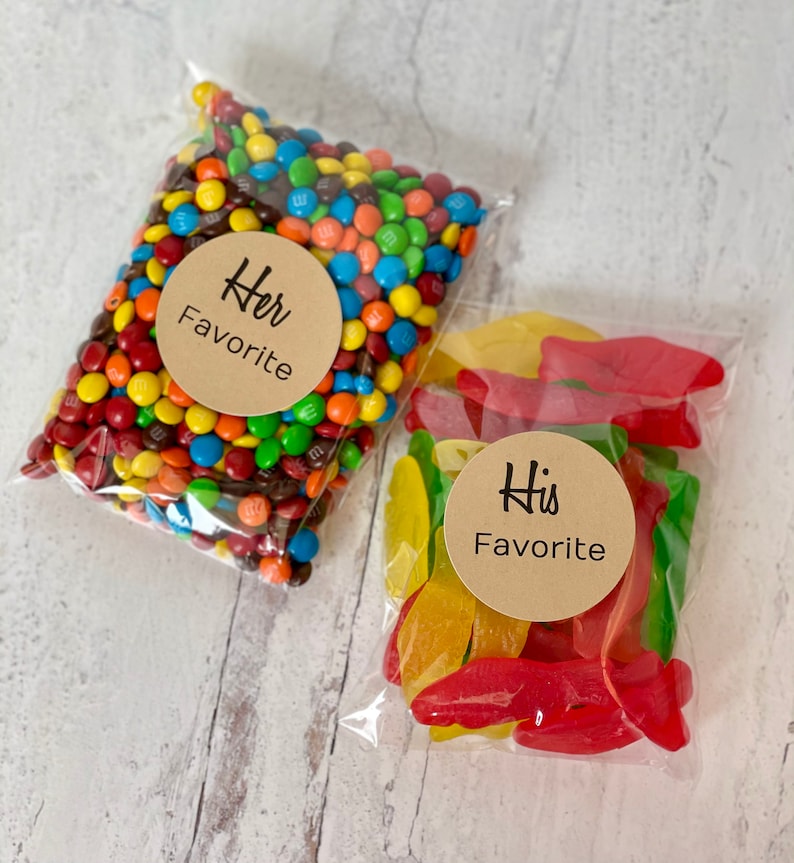 His and Her Favorite Wedding Favor Bags, Hotel Welcome Bags, Wedding Welcome Bags, 10 HIS Favorite and 10 HER Favorite Stickers image 4