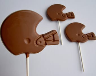 Chocolate Football Helmet Lollipops (12), Chocolate Football Lollipops, Super Bowl Party Chocolate Favors, Chocolate Football Team Favors,