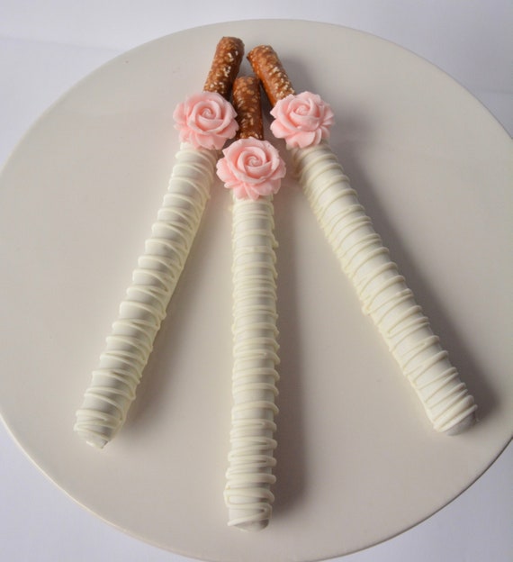 Rose Party Favors, First Birthday Favors, Chocolate Covered Pretzels, Pink Rose, Chocolate Gifts, Chocolate, Baby Shower Favor, Rose Favors Il_570xn
