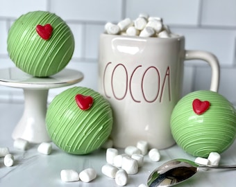 Set of 4 Large Hot Chocolate GREEN Bombs, Chocolate Bombs, Cocoa Bombs Marshmallows, Large Hot Cocoa bombs for Kids, Christmas