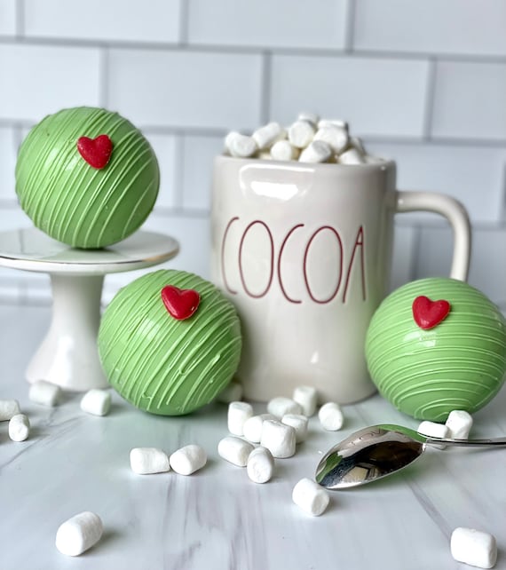 Ensemble de 4 grandes bombes vertes au chocolat chaud, bombes au