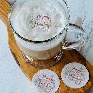 12 Count Edible Drink Toppers 2", Holiday, Wedding, Hot Cocoa, Happy Holidays, Winter, Christmas