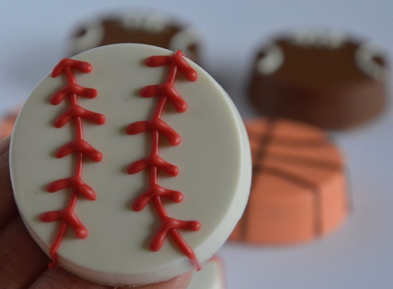 Chocolate Covered Football 12, Basketball or Baseball Cookies, Sports Chocolate Cookie, Chocolate Covered Cookie, Chocolate Sports Favors image 3