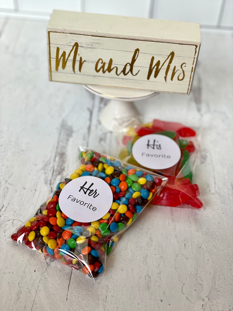 His and Her Favorite Wedding Favor Bags, Hotel Welcome Bags, Wedding Welcome Bags, 10 HIS Favorite and 10 HER Favorite Stickers image 6