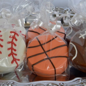 Chocolate Covered Football 12, Basketball or Baseball Cookies, Sports Chocolate Cookie, Chocolate Covered Cookie, Chocolate Sports Favors image 2