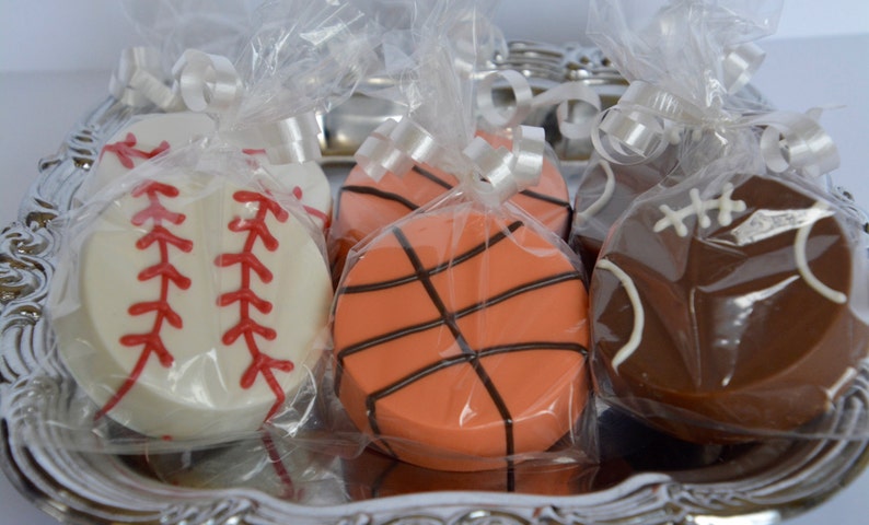 Chocolate Covered Football 12, Basketball or Baseball Cookies, Sports Chocolate Cookie, Chocolate Covered Cookie, Chocolate Sports Favors image 2