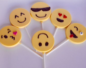 Chocolate Emoji Lollipops (12), Chocolate Emoji Party Favors, Chocolate Emojis, Chocolate Emoji Suckers, Chocolate Lollipops, Chocolate