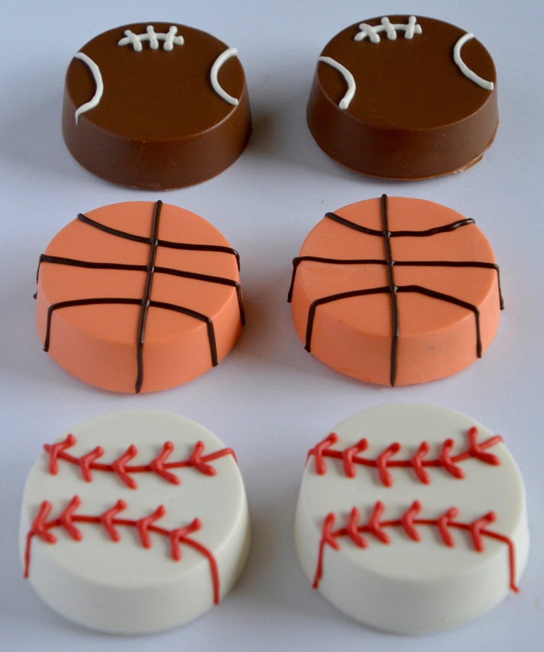 Chocolate Covered Football 12, Basketball or Baseball Cookies, Sports Chocolate Cookie, Chocolate Covered Cookie, Chocolate Sports Favors image 6