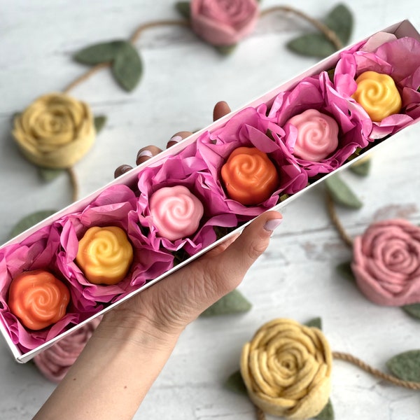 Set of 6 Rose Chocolate Covered Mini Cookies, Mother's Day Gift, Mom, Valentines Day, Wedding Favors, Engagement Favors, Rose Cookies