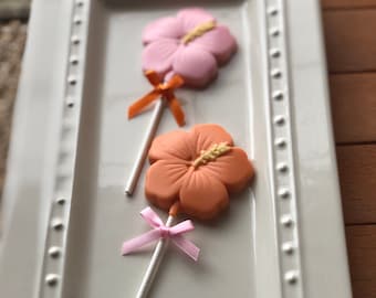 Chocolate Hibiscus Flower Lollipop (12), Luau Birthday, Summer Birthday, Tropical, Hawaii, Hibiscus Gift, Wedding Favors, Tropical Wedding