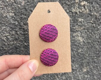 Set of 2 Handwoven Fabric Covered Metal Buttons - Black and Pink Buttons, Fabric Buttons, Colourful Buttons, Handwoven Fabric, Black Buttons