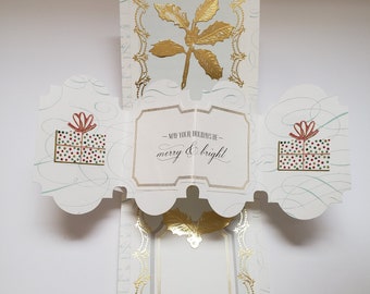 Christmas pop up card, Christmas swivel and pop card, seasonal 3D dimensional card, holiday card, handmade christmas card