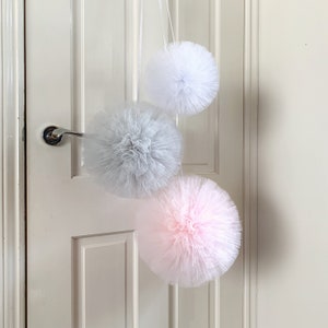 Pink Pom Pom Decor, Hanging Pom Poms, Pink Nursery Decor, Nursery Wall Hangings, Little Girls Pink Bedroom Decor