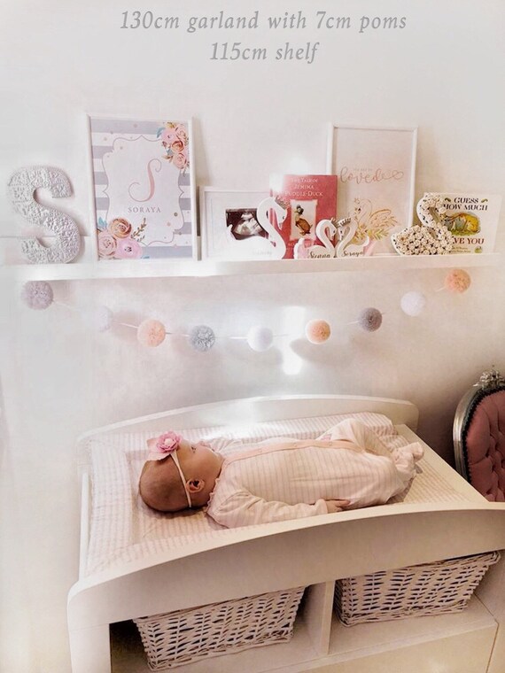 Pom Pom Garland Peach Blush Bedroom Decor Blush Grey Kids Bedroom Blush Poms Blush Baby Decor Nursery Decor Newborn Gift Blush Baby