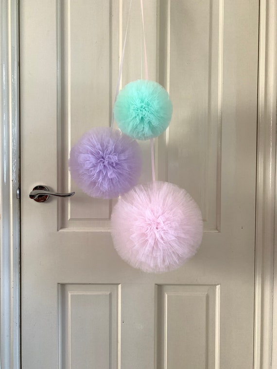 Pink Hanging Pom Poms, Pink Nursery Decor, Pom Pom Decor, Large Pom Poms,  Girls Pink Bedroom Decor, Nursery Wall Hangings, Pink Baby Room 
