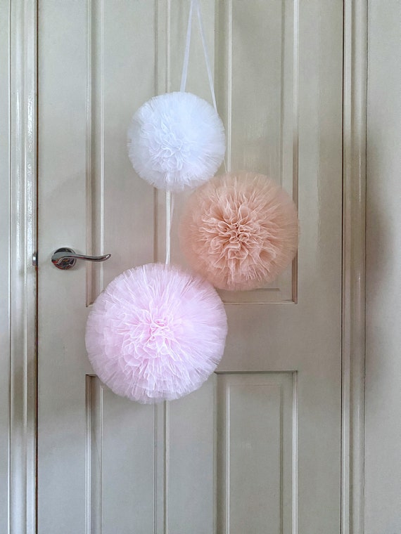 Pink Hanging Pom Poms, Pink Nursery Decor, Pom Pom Decor, Large Pom Poms,  Girls Pink Bedroom Decor, Nursery Wall Hangings, Pink Baby Room 